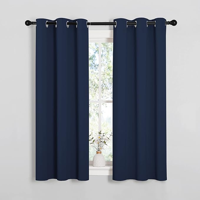 NICETOWN Blackout Curtain Panels, Window Treatment Energy Saving Thermal Insulated Solid Grommet Blackout Drapes/Draperies (Navy, 1 Pair, 34 by 54-inch)
