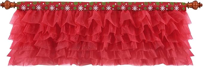 Red Valance Tulle Valance Curtains for Kitchen Girl Bedroom Windows Baby Living Room Nursery Door Bathroom Christmas Decorations 52" × 16"