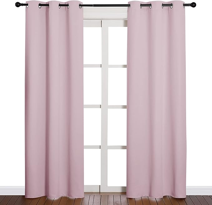 NICETOWN Nursery Essential Thermal Insulated Solid Grommet Top Blackout Curtains/Drapes (1 Pair, 42 x 84 inches, Baby Pink)