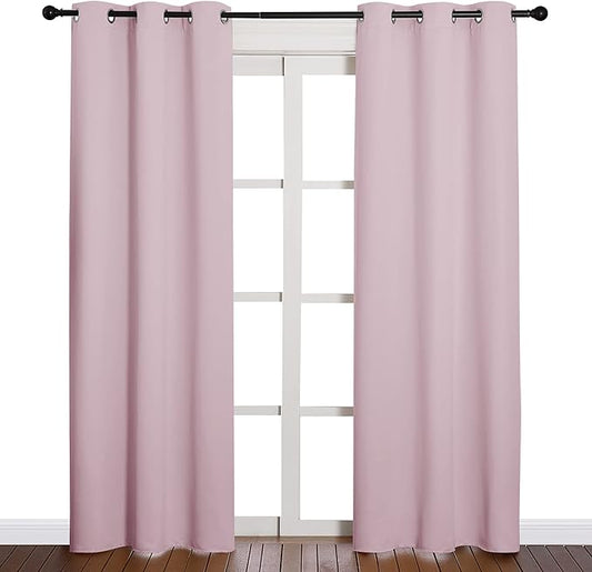NICETOWN Nursery Essential Thermal Insulated Solid Grommet Top Blackout Curtains/Drapes (1 Pair, 42 x 84 inches, Baby Pink)