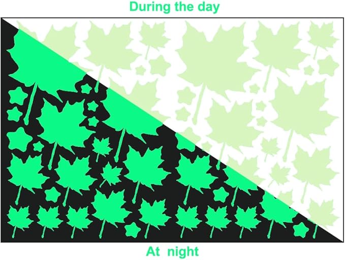 Glow in the Dark Leaf Wall Stickers for Home Sweet Home,60pcs PET Plant Wall Stickers for Bedrooms, Leaf Stickers wall decals for Boys and Girls Room, Cute Plant Decals Stickers for Room Walls(Leaf 4)