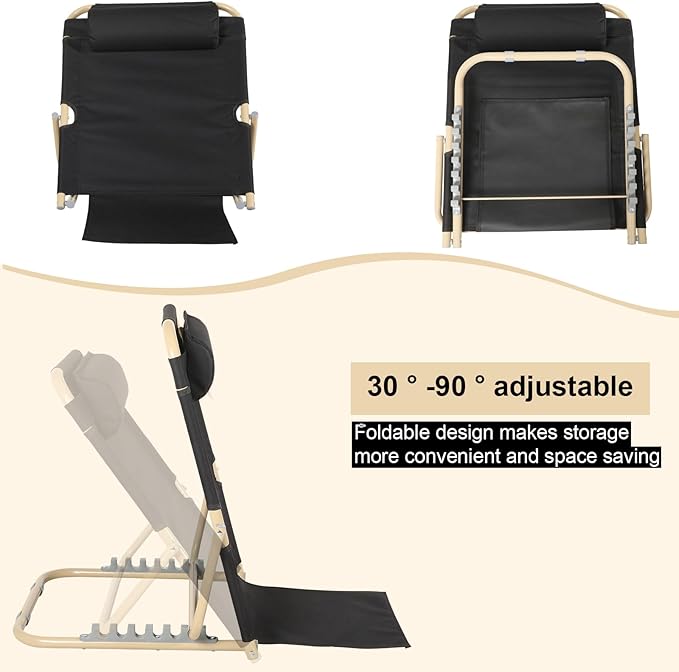 Lifting Bed Backrest Portable Folding Adjustable Sit up Back Rest Multifunction Chair for Bed Change Angle of Backrest for Elderly Patients Back Neck Lumbar Support (Black,28.4 Inch)