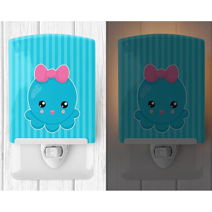 Caroline's Treasures BB8910CNL Nautical Blue Octopus Ceramic Night Light Compact, UL-Certified, Ideal for Bedroom, Bathroom, Nursery, Hallway, Kitchen, 6x4x3, Multicolor