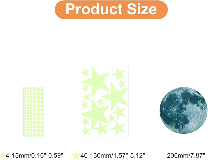 uxcell 1 Set Glow in The Dark Ceiling Star Stickers, Moon and Stars Wall Decals, Glowing Star Decal Decoration for Bedroom, Green Moon