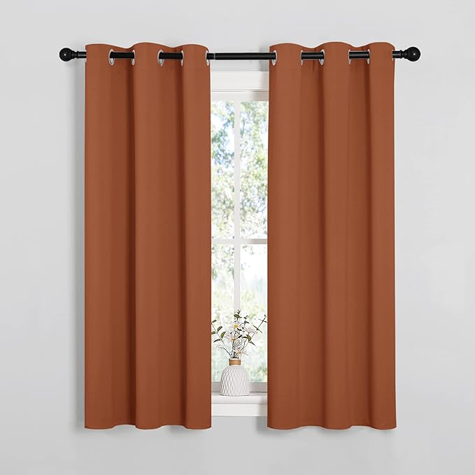 NICETOWN Blackout Halloween Draperies Curtains for Girls Room, Nursery Essential Thermal Insulated Grommet Top Blackout Panels (Burnt Orange, 1 Pair, 34 x 54 inches)