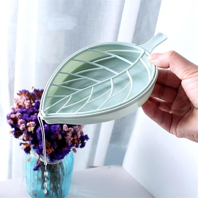 Creative Leaf Shape Soap Box, Double Layer Plastic Soap Holder, Soap Case Soap Dish，Blue