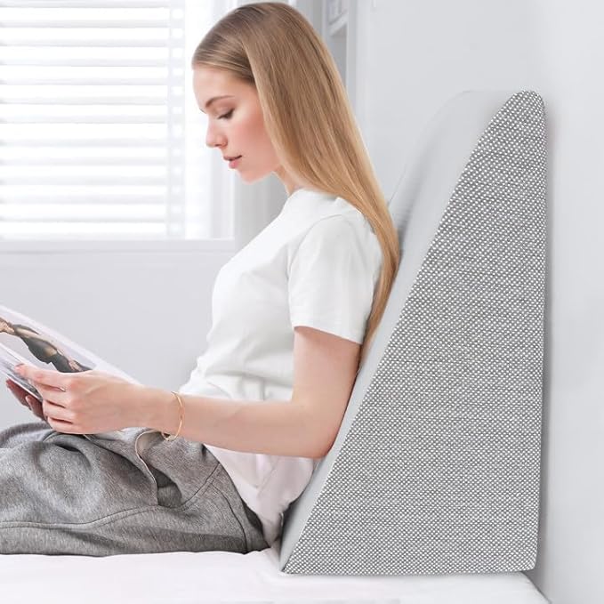 QUINEEHOM Wedge Pillow for Sleeping, 12 Inch Triangle Bed Wedge for Adults, Memory Foam Wedge with Washable Cover, Hypoallergenic 30 Degree Pillow Wedge for Acid Reflux, Knee, Snoring, Light Grey