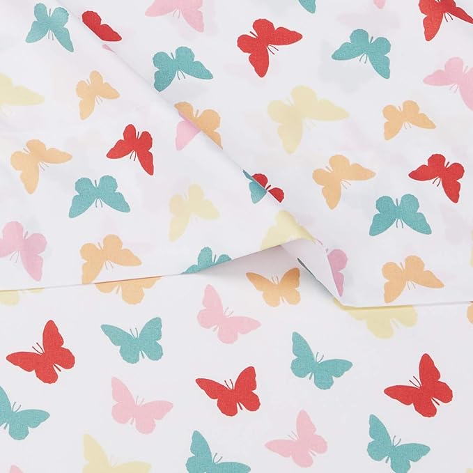 Amazon Basics Kid's Soft Easy-Wash Lightweight Microfiber 3-Piece Sheet Set, Toddler, Multi Colour, Butterflies