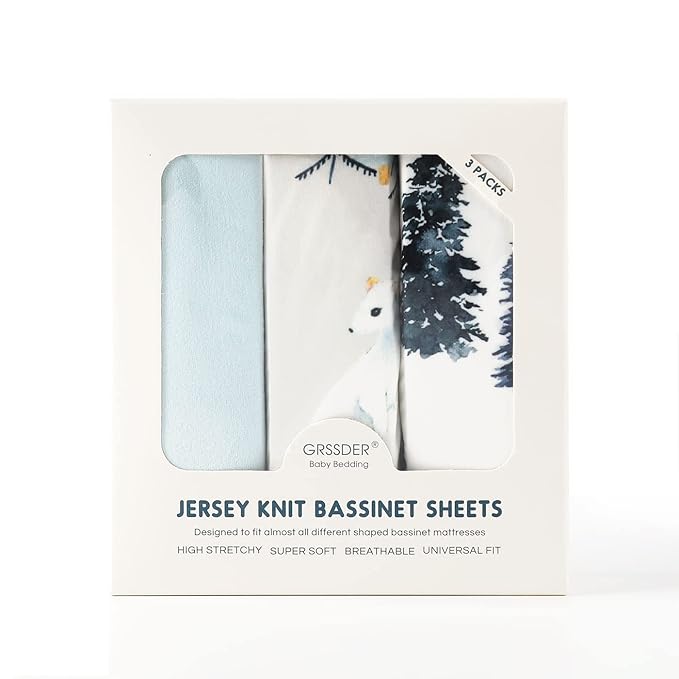 GRSSDER Stretchy Ultra Soft Fitted Bassinet Sheet Set 3 Pack, Universal Fit for Bassinets Baby Cradle Moses Basket Oval Rectangle Mattress Snug and Safe, Cute Wild Forest Mongooses for Baby