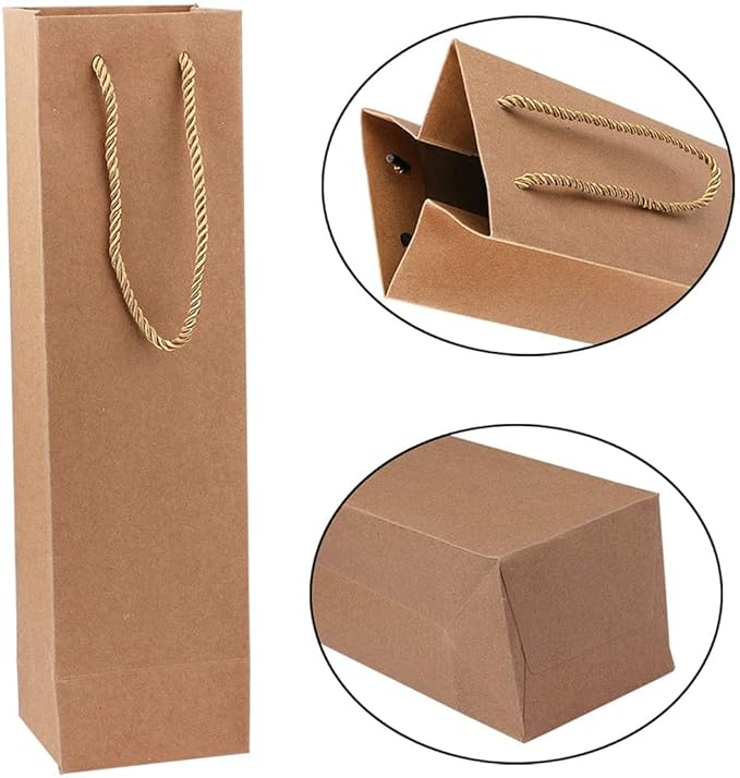 Sdootjewelry Wine Gift Bag, 20 Pack Paper Wine Bottle Gift Bags with Handles, 3.7 x 3.5 x 13.8” Wine Bags Bulk, Reusable Wine Bags, Wine Kraft Bags for Party Holiday