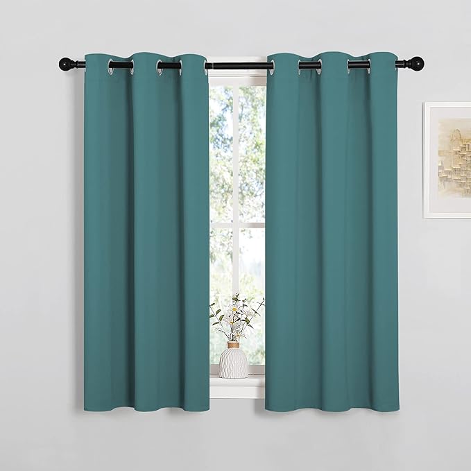 NICETOWN Bedroom Curtain Panels Blackout Draperies, Thermal Insulated Solid Grommet Blackout Curtains/Drapes (Sea Teal, 1 Pair, 34 by 45-inch)