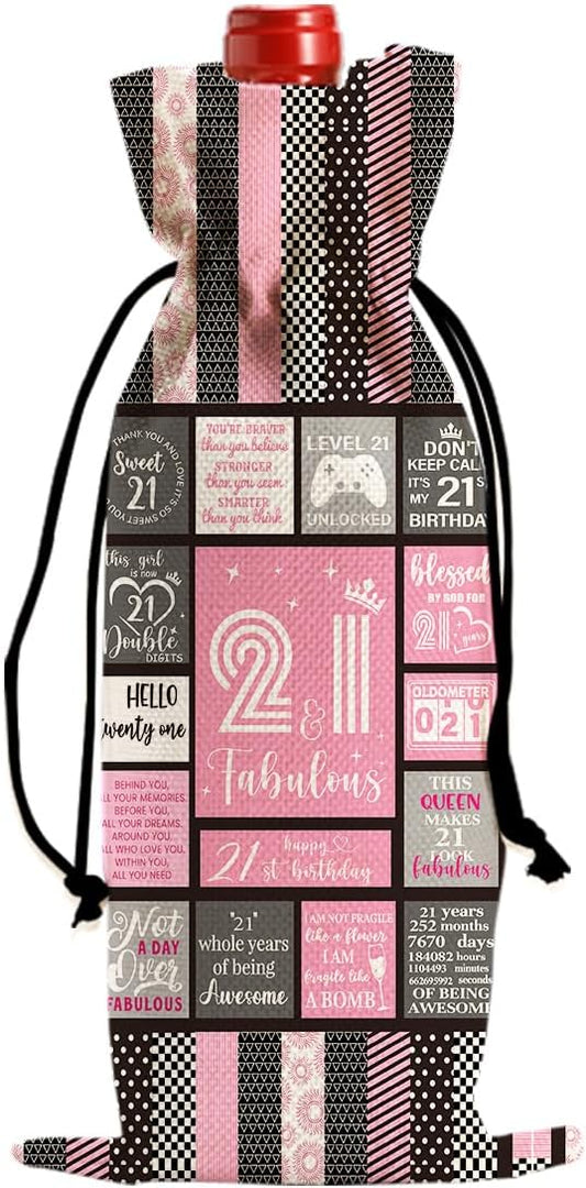 Cool 21st Birthday Gifts for Her Him Wine Bag, 21 Year Old Birthday Gifts for Her Women Men, Happy Anniversary 21st Birthday Party Decorations for Her Him Wine Bags
