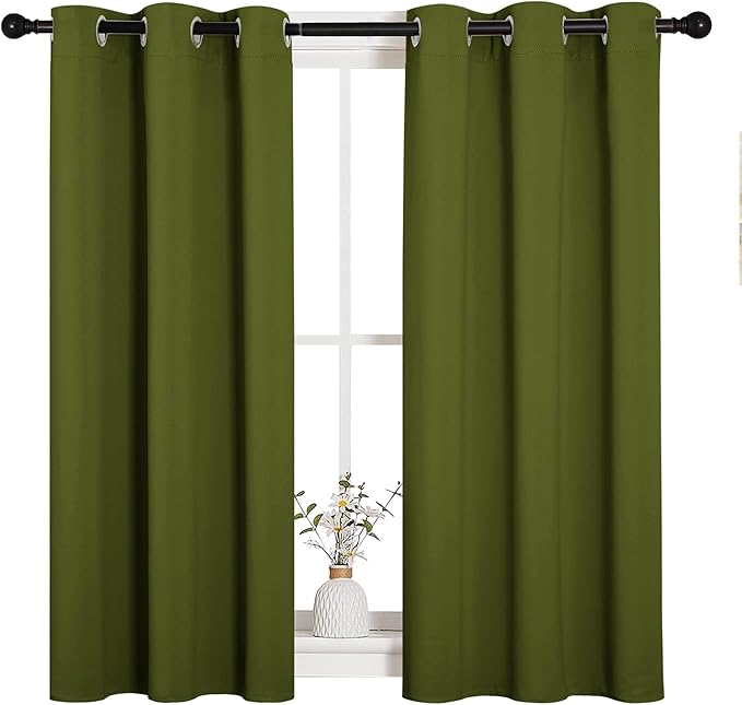 NICETOWN Christmas Bedroom Curtain Panels Blackout Draperies, Holiday Christmas Decor Thermal Insulated Solid Grommet Blackout Curtains/Drapes (One Pair, 34 by 45-inch, Olive Green)