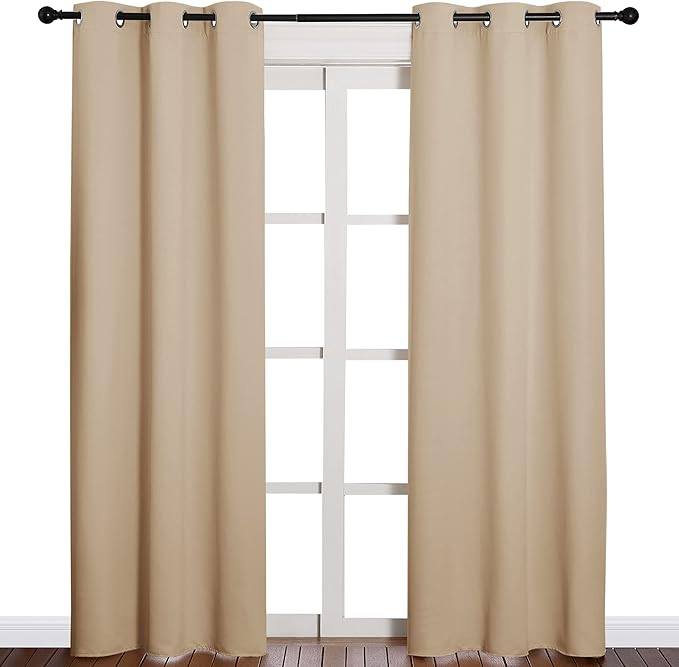 NICETOWN Thermal Insulated Eyelet Top Room Darkening Panels/Curtains/Drapes for Bedroom (2 Panels, W42 x L84 inches, Biscotti Beige)