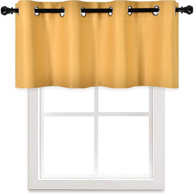 Mustard Yellow Valance for Kitchen Windows Solid Gold Yellow Blackout Curtain Valance with Grommet for Bedroom Short Straight Drape Valance for Living Room 52X18 1 Panel