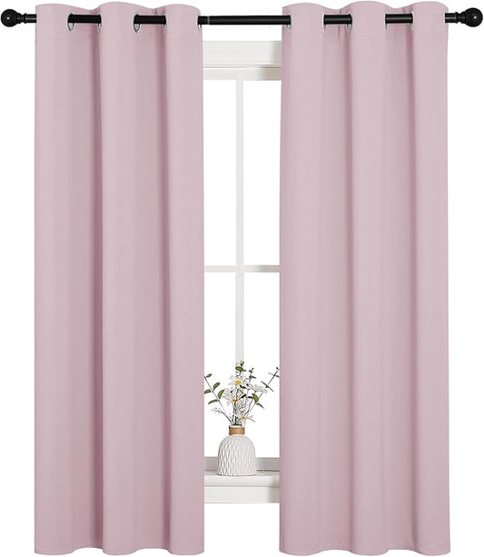 NICETOWN Blackout Curtain Panels for Girls Room, Nursery Essential Thermal Insulated Solid Grommet Top Blackout Drapes (Baby Pink=Lavender Pink, 1 Pair, 34 x 63 Inch)