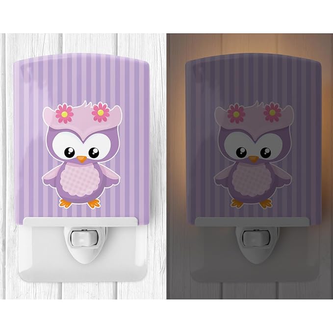 Caroline's Treasures BB9045CNL Girl Bird on Purple Ceramic Night Light Compact, UL-Certified, Ideal for Bedroom, Bathroom, Nursery, Hallway, Kitchen, 6x4x3, Multicolor
