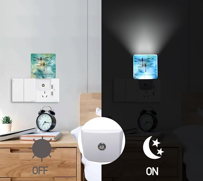 Dragonfly Nature Angel Plug-in LED Night Light,Smart Auto Dusk to Dawn Sensor Nightlights Plug into Wall,White Energy Efficient Night light for Teen Girls Kids Bedroom,Bathroom,Kitchen,Stairs,Hallway