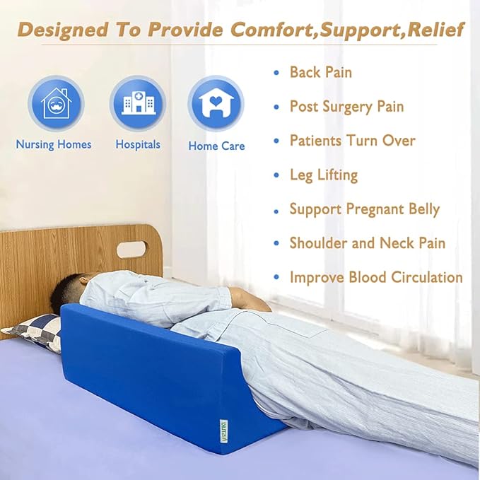 Bed Wedge Pillow for Side Sleeping Seniors Adults Body Positioners Incline Triangle Medical Bed Sore Pillows Post Surgery Elderly Bedsore Pressure Relief Foam Side Sleeper Back Leg Support