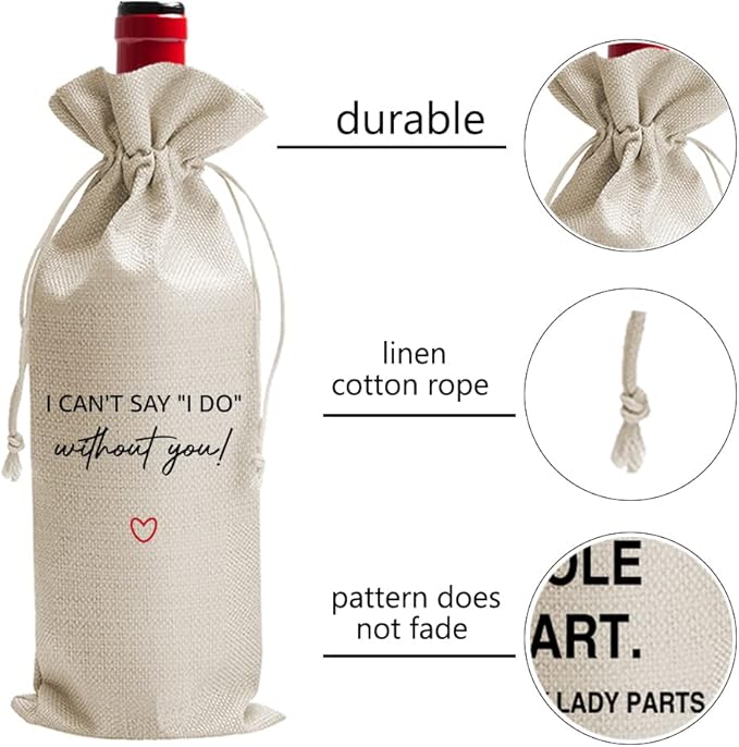 DOI-LANEE Wine Bag, Gift for Bridesmaid Honor Proposal Present, Wedding Party Decorations (DL036, 13.5x5.5 Inches, Cotton Linen)