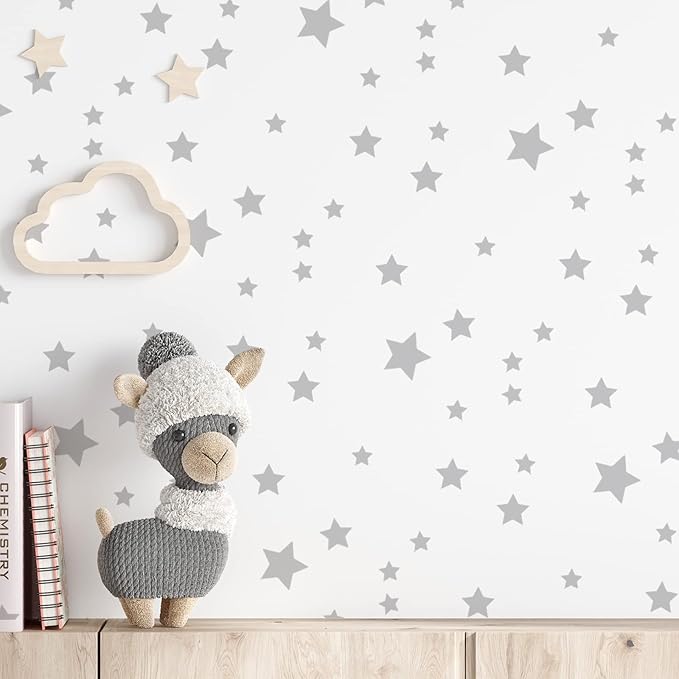 Sparkles and Stars Wall Decals(NO MOON), 500 Stars Wall Sticker, Sparkle Wall Decal, Space Kids Room Decor, Nursery Wall Art, Celestial Wall Stickers(Grey)