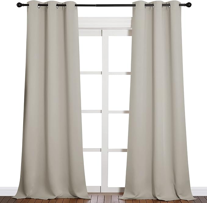 NICETOWN Room Darkening Curtain Panels, Baby Room Curtains 90 inches Long, Privacy Draperies for Living Room (Natural, 42 inches Width, 1 Pair)