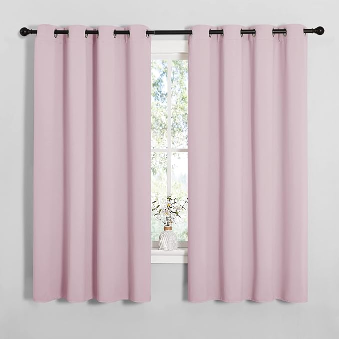 NICETOWN Blackout Curtain Panels for Girls Room, Nursery Essential Thermal Insulated Solid Grommet Top Blackout Drapes (Lavender Pink, 1 Pair, 55 x 68 inches)
