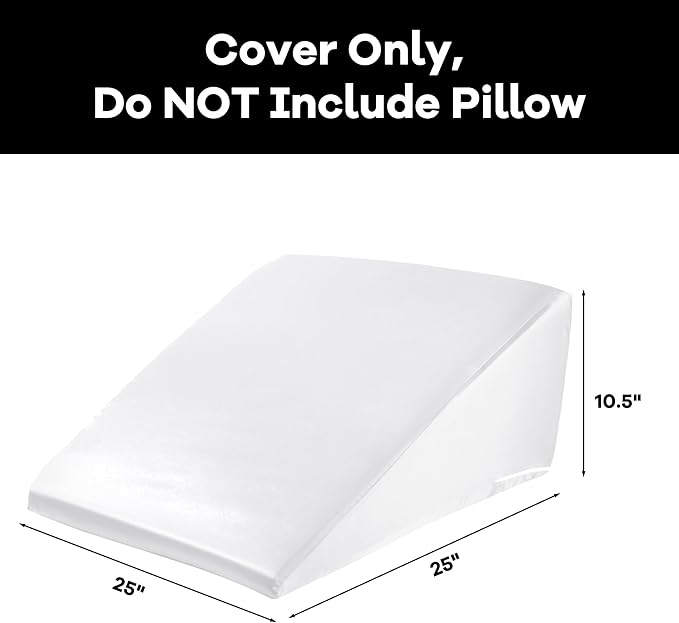 HOMBYS Satin Bed Wedge Pillow Cover Silky & Smooth Wedge Pillowcase 1 Pack 24x24x10, Soft & Breathable, Removable & Machine Washable-Zipper Design (Pillow Not Include),White