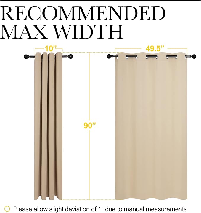 NICETOWN Bedroom Room Darkening Curtains - Triple Weave Microfiber Grommet Top Thermal Insulated Solid Room Darkening Panels/Drapes for Kid's Room (Biscotti Beige, 1 Pair, 55 inches by 90 Inch)