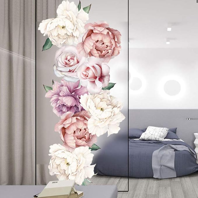 Flower Wall Sticker, Rohome Waterproof PVC Peel and Stick Rose Wall Decals Home Decor for Sofa Background Living Room Bedroom Kitchen Nursery Room Decorations(Parent) (04)