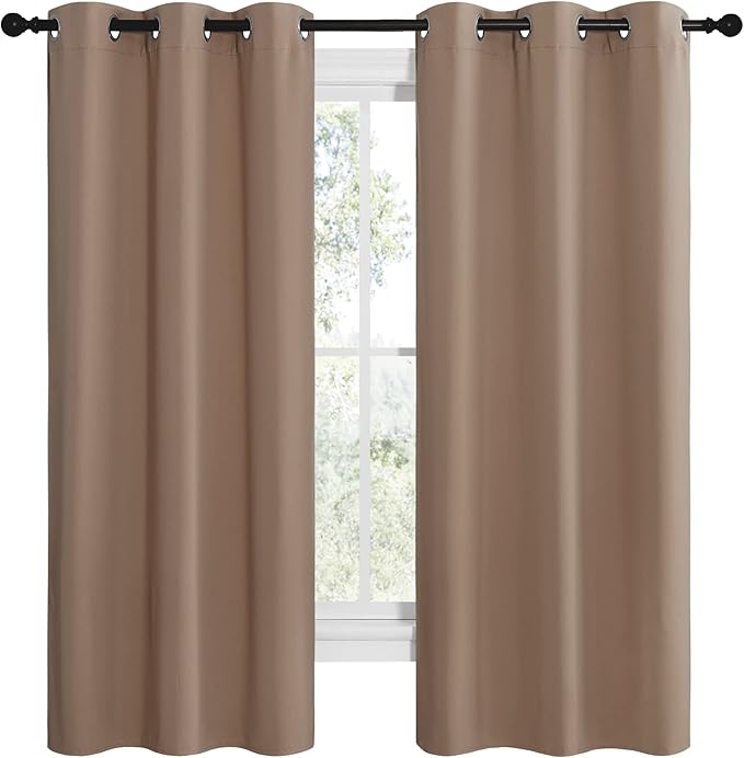 NICETOWN Short Window Treatment Thermal Insulated Solid Grommet Blackout Curtains/Drapes for Bedroom Samll Window (Set of 2, 42 by 68 Inch, Cappuccino)