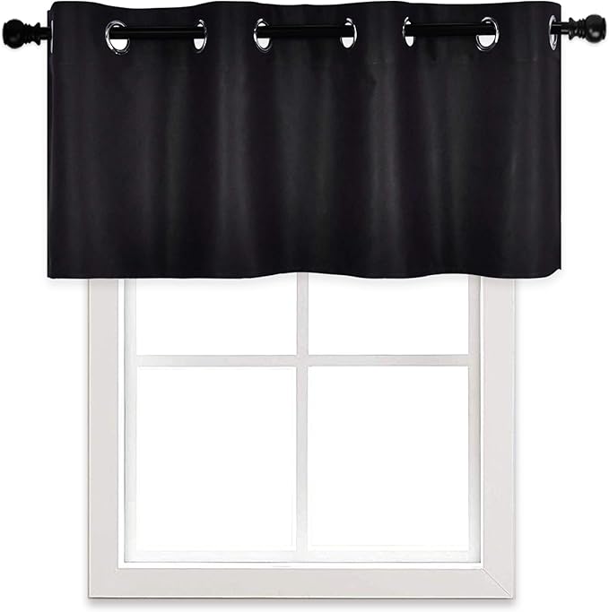 Black Valances for Windows for Kitchen Blackout Thermal Insulated Curtain Valance for Bathroom/Office Short Straight Drape Valance for Bedroom Kids Room 52 Inch Wide by 18 Inch Long 1 Panel