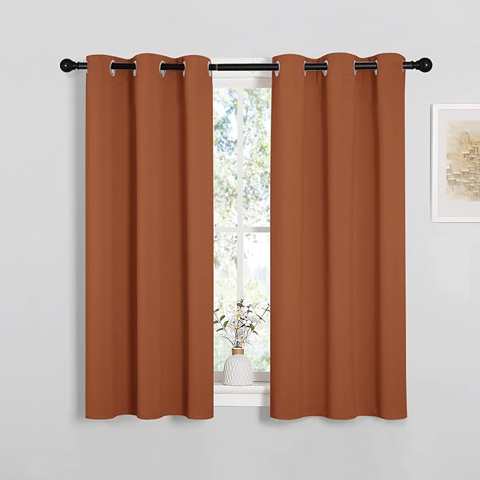 NICETOWN Halloween Window Curtains Blackout Drapes, Thermal Insulated Christmas Decorative Blackout Curtains/Draperies for Laundry Room (One Pair, 34 by 45-inch, Burnt Orange)