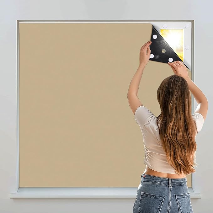 Portable Blackout Shades 100% Blackout Curtains for Bedroom Small Window Curtains No Light Kitchen Windows Insulated for Nursery for Baby Travel Curtain,Sand Yellow,56" W x 80" L,1 Panel