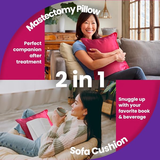 Mastectomy Pillow Post Op Pillow for Breast Surgery Recovery | Choose The Color for You | Hand Ice-Pack Pockets | Converts to Cloud Soft Cushion (Fuchsia Elegance)