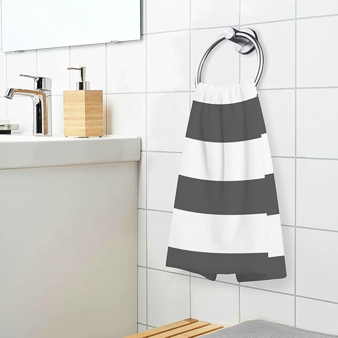 Classic Black and White Striped Bath Hand Towel Soft Cotton Highly Absorbent Fingertip Towels for Bathroom Beach Kitchen Sports Gym Yoga Travel (2-Pieces Towel Sets, 28x16 inch)