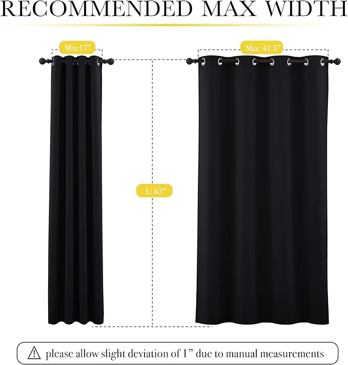 NICETOWN 100% Blackout Curtains with Same Color Liners, Thermal Insulated Full Blackout 2-Layer Lined Drapes, Energy Efficiency Window Draperies for Bedroom (Black, 2 Panels, 52-inch W by 63-inch L)