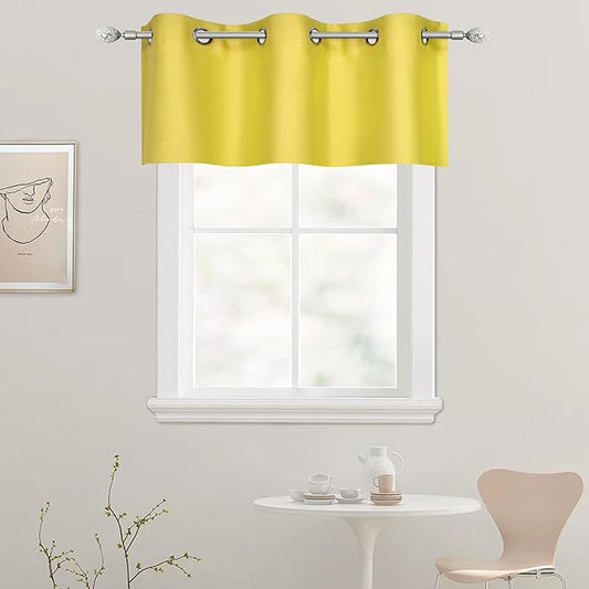 Brilliant Yellow Valance for Kitchen Windows Solid Gold Yellow Blackout Curtain Valance with Grommet for Bedroom Short Straight Drape Valance for Living Room 42X18 1 Panel