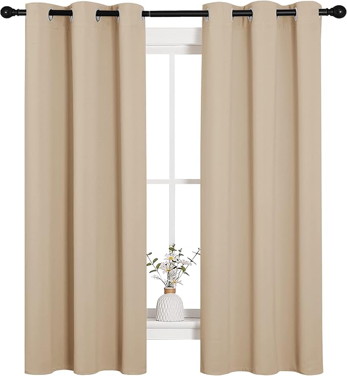 NICETOWN Room Darkening Curtain Panels for Living Room, Thermal Insulated Grommet Room Darkening Draperies/Drapes for Window (Biscotti Beige, 2 Panels, W34 x L63 -Inch)