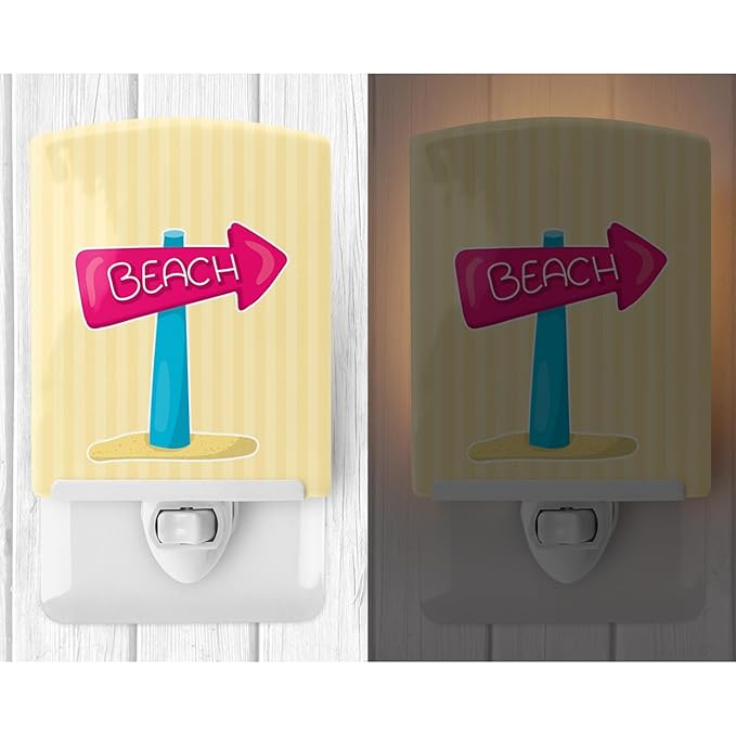 Caroline's Treasures BB9080CNL Beach Sign Ceramic Night Light Compact, UL-Certified, Ideal for Bedroom, Bathroom, Nursery, Hallway, Kitchen, 6x4x3, Multicolor