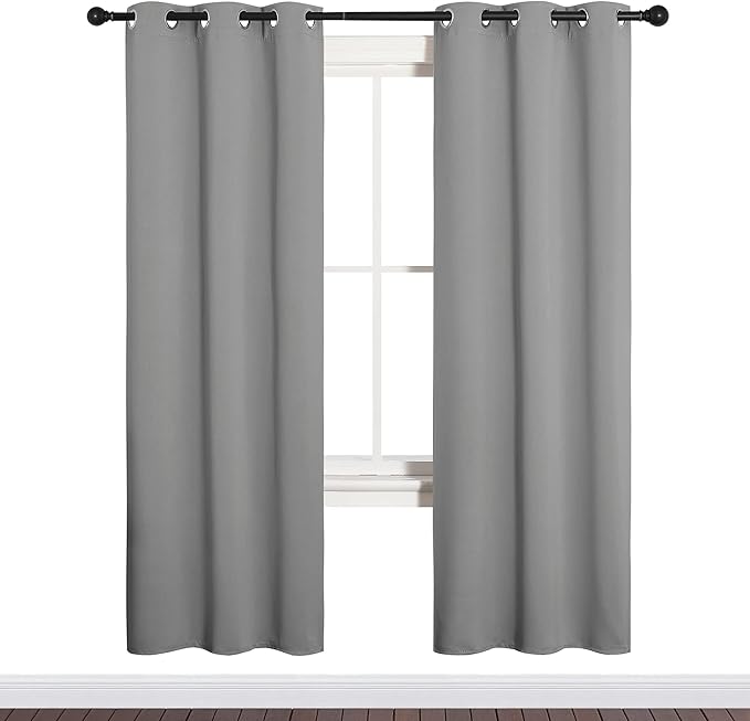 NICETOWN Silver Grey Blackout Curtain Panels for Bedroom, Thermal Insulated Grommet Top Blackout Draperies and Drapes for Basement (2 Panels, W34 x L72-inch)