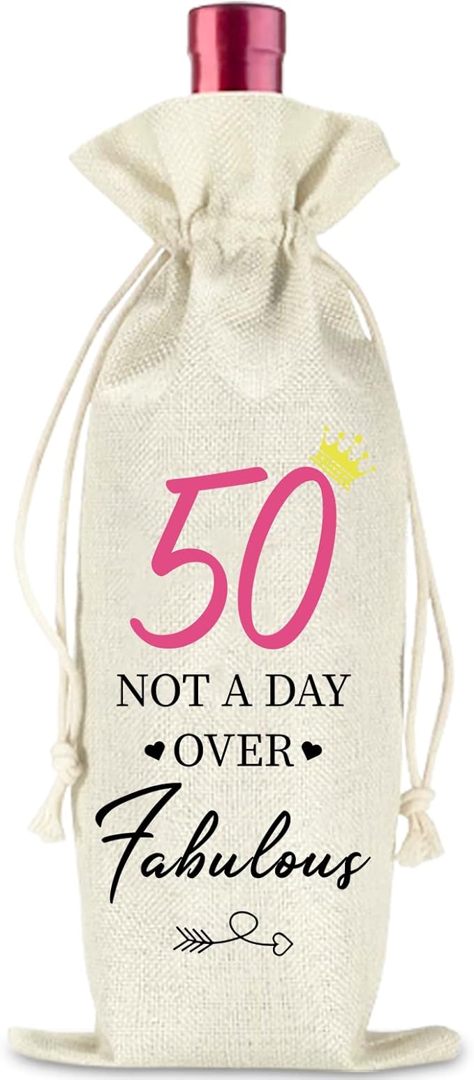 comfit 50th Birthday Wine Bag Gifts for Her,50th Birthday Wine Bag,50th Wine Bag With Drawstring,50th Birthday Decorations