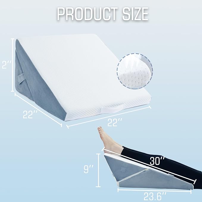 Bed Wedge Pillow for Sleeping, 9 & 12 Inch Adjustable Wedge Pillow for Back Pain Relief, 7-in-1 Cooling Memory Foam Triangle Pillow Wedge for After Surgery, Acid Reflux, Gerd, Snoring