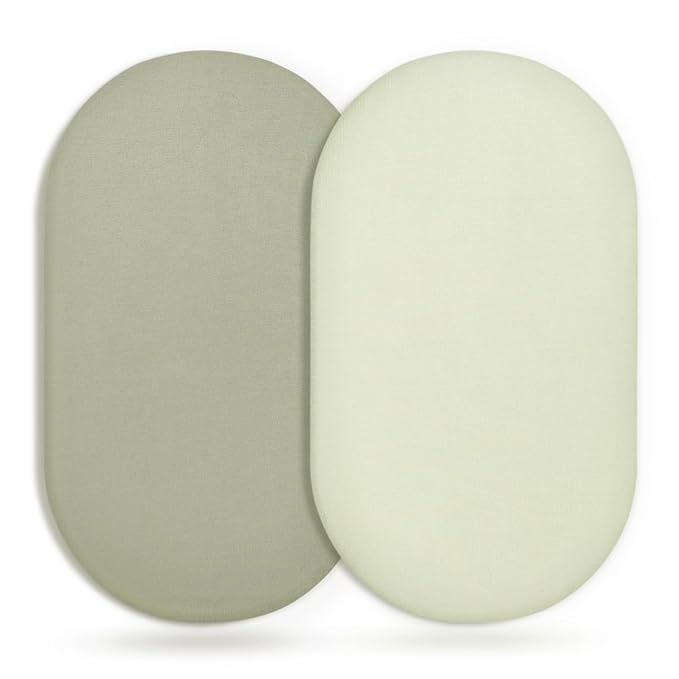 GRSSDER Stretchy Ultra Soft Fitted Bassinet Sheet 2 Pack, Universal Fit for Bassinets Baby Cradle Moses Basket Oval Rectangle Mattress Safe and Snug, Jersey Bassinet Sheets for Girls, Sage