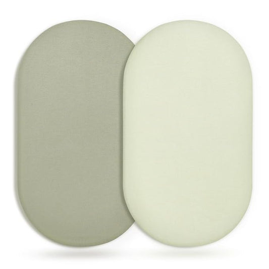 GRSSDER Stretchy Ultra Soft Fitted Bassinet Sheet 2 Pack, Universal Fit for Bassinets Baby Cradle Moses Basket Oval Rectangle Mattress Safe and Snug, Jersey Bassinet Sheets for Girls, Sage