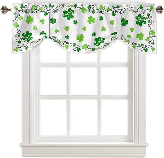 St. Patrick's Day Blackout Tie Up Valance Curtains for Kitchen Windows Green Shamrock Irish Clover Window Toppers Balloon Shades for Living Room/Bathroom/Bedroom,1 Panel, 42" X 18" Spring Holiday