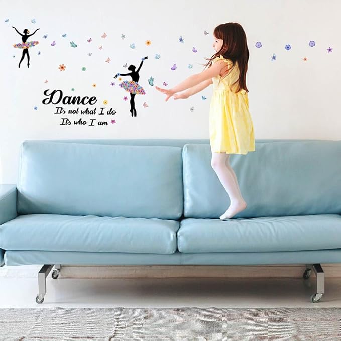 SUPERDANT Dance Wall Stickers Ballet Girl Wall Decals Girl with Butterfly Wall Sticker It's Not What I Do It's Who I Am Wall Decoration for Girl's Room Nursery Dancing Room
