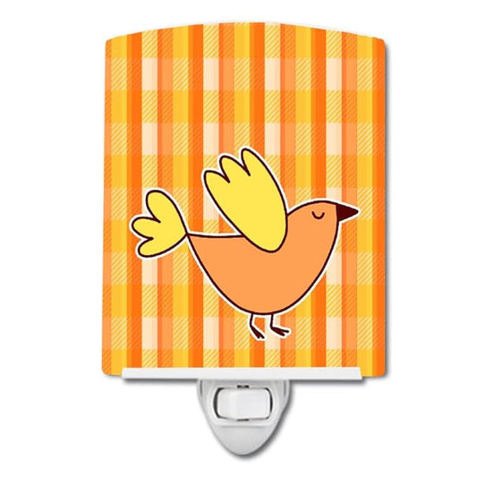 Caroline's Treasures BB6832CNL Bird on Orange Plaid Ceramic Night Light Compact, UL-Certified, Ideal for Bedroom, Bathroom, Nursery, Hallway, Kitchen, 6x4x3, Multicolor