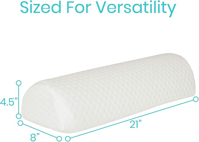 Firm Bolster Pillow - Half Moon Bed Wedge Cushion - Side Sleeper Sleeping Aid for Leg, Hip, Lumbar Roll, Back Knee, Firm Neck Support, Ankle Pain & Body Elevation