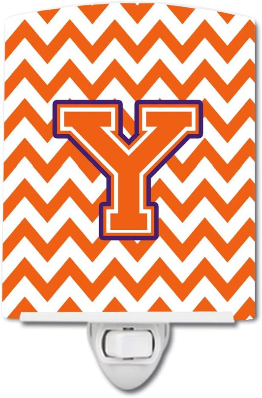 Caroline's Treasures CJ1062-YCNL Letter Y Chevron Orange and Regalia Ceramic Night Light Compact, UL-Certified, Ideal for Bedroom, Bathroom, Nursery, Hallway, Kitchen, 6x4x3, Multicolor